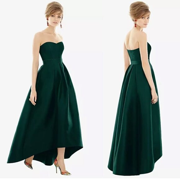 ALFRED SUNG Strapless High/Low Ballgown in Hunter Green Size US 4 - Picture 1 of 7